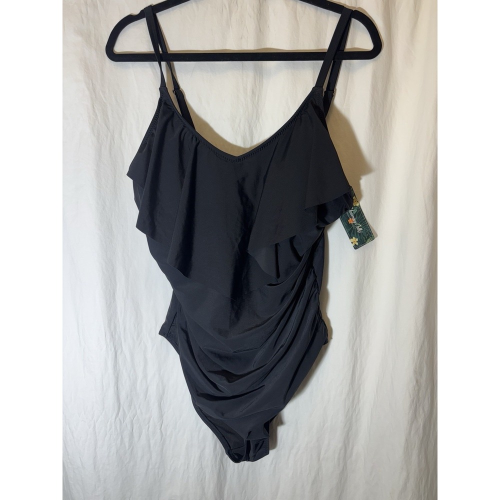 Blooming Jelly XXL Womens One Piece Tummy Control Ruffled Swimsuit NWT Black V42